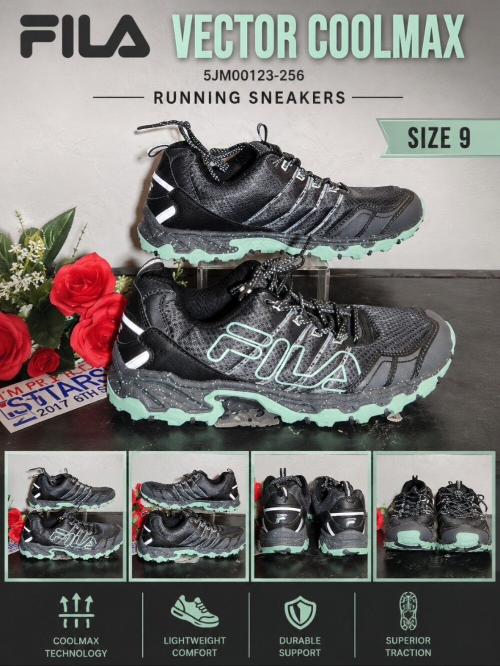 FILA Vector Coolmax 5JM00123-256 Running Sneakers Size 9